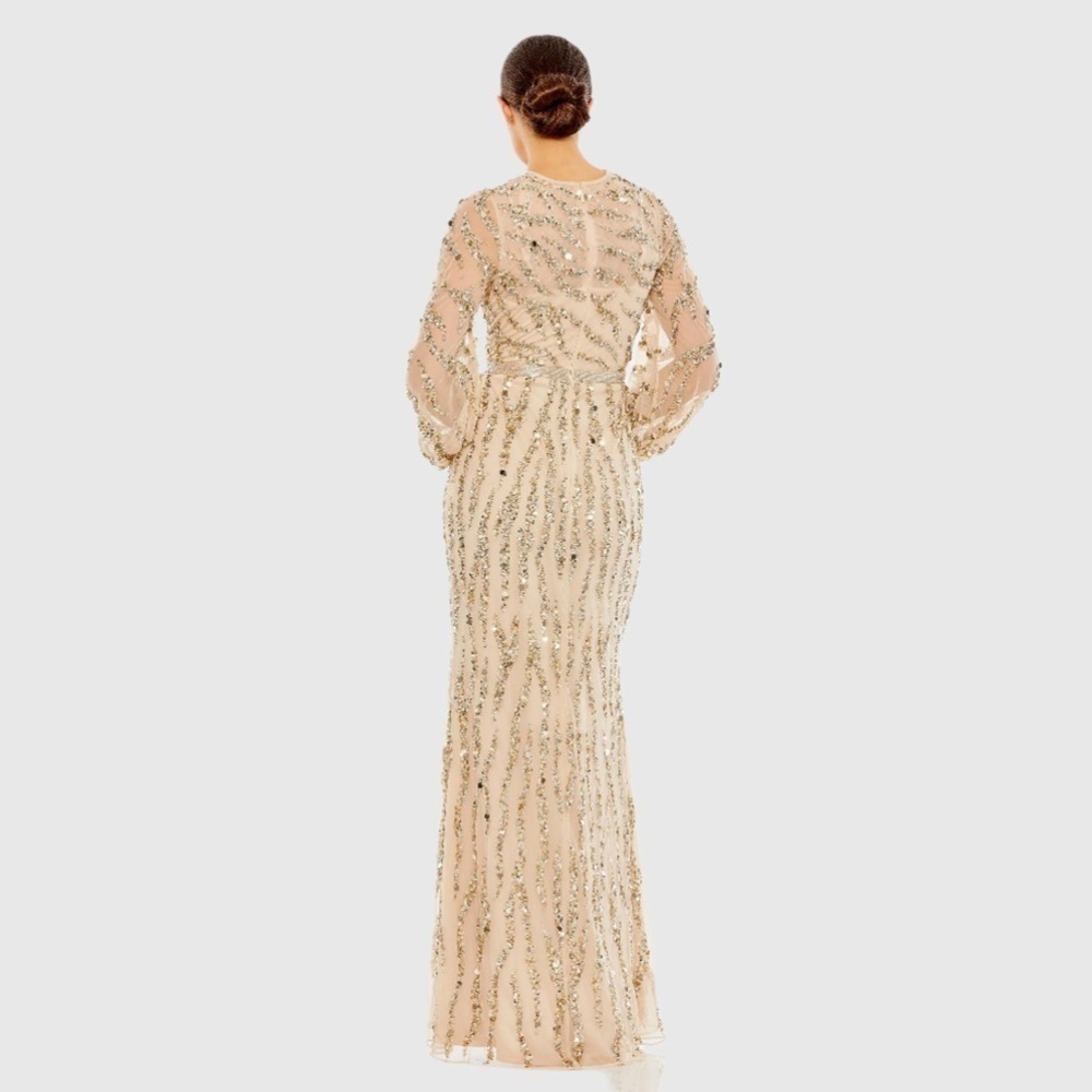 MAC DUGGAL 93789 NWT Embellished High Neck Puff Sleeve Trumpet Gown - Picture 3 of 7
